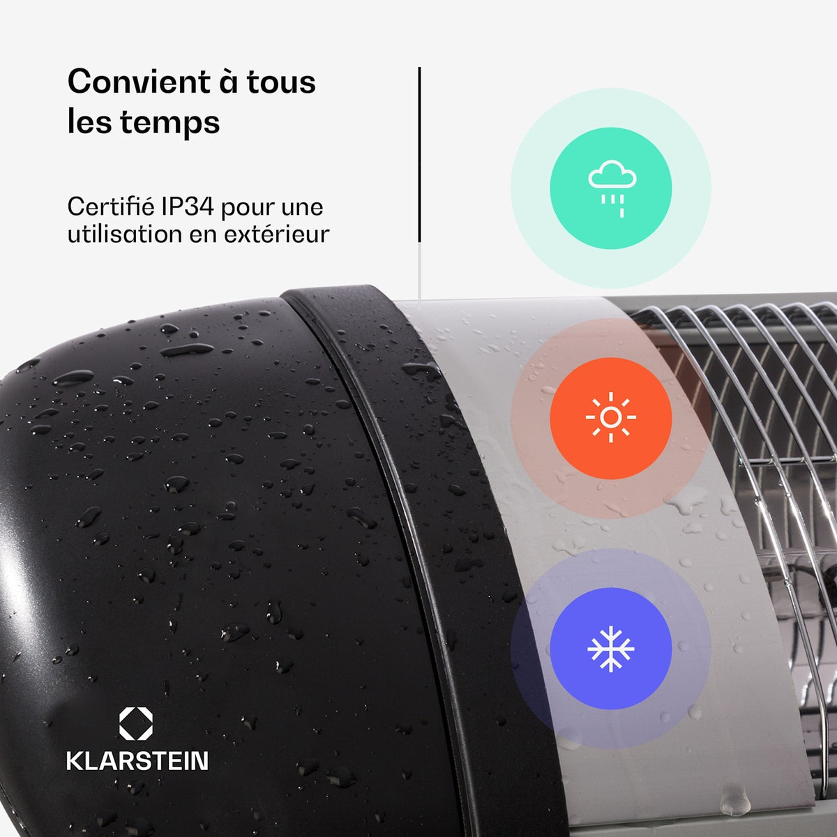 Rising Sun 2500W Chauffage Infrarouge sur Pied Argent