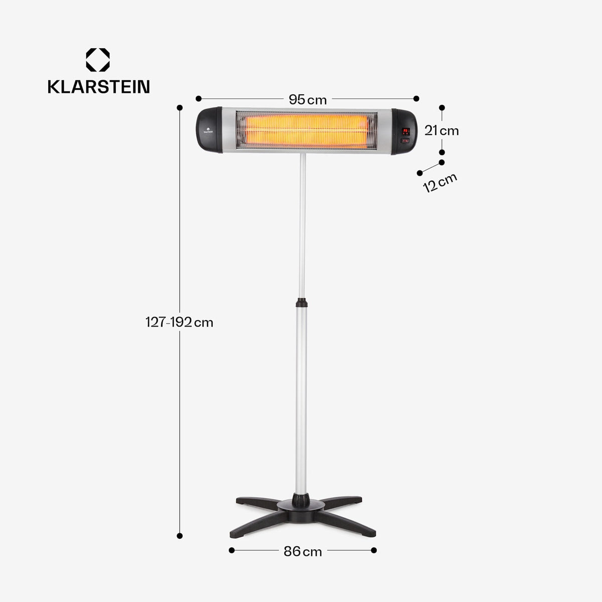 Rising Sun 2500W Chauffage Infrarouge sur Pied Argent