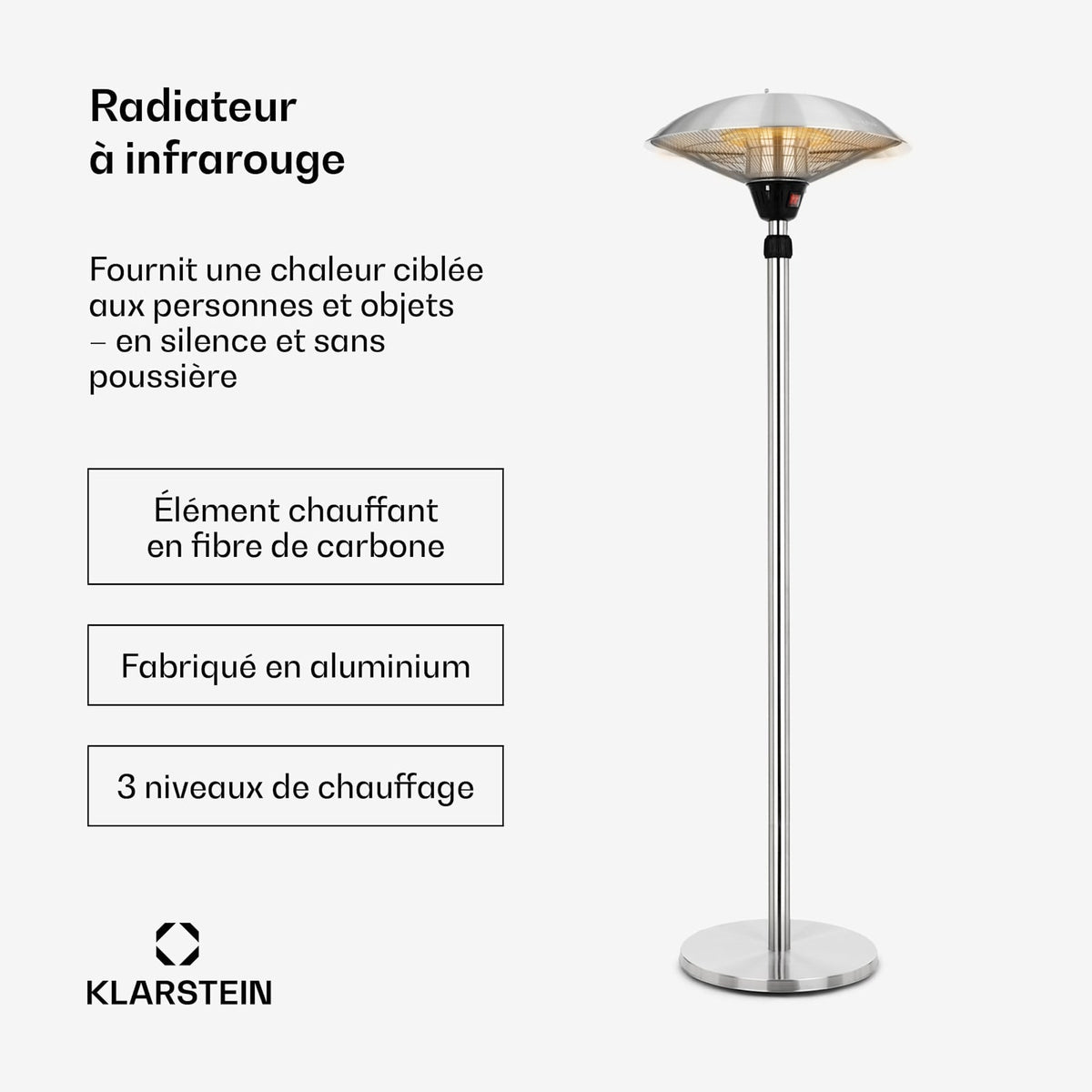 Heat Guard 2100W Chauffage Infrarouge sur Pied Argent