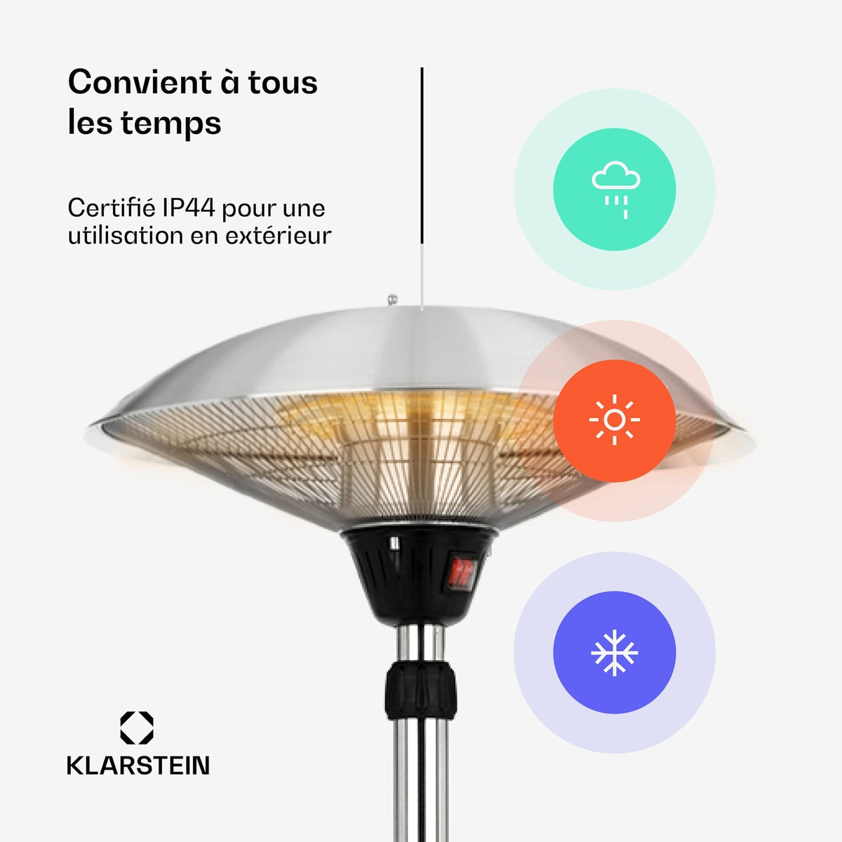 Heat Guard 2100W Chauffage Infrarouge sur Pied Argent