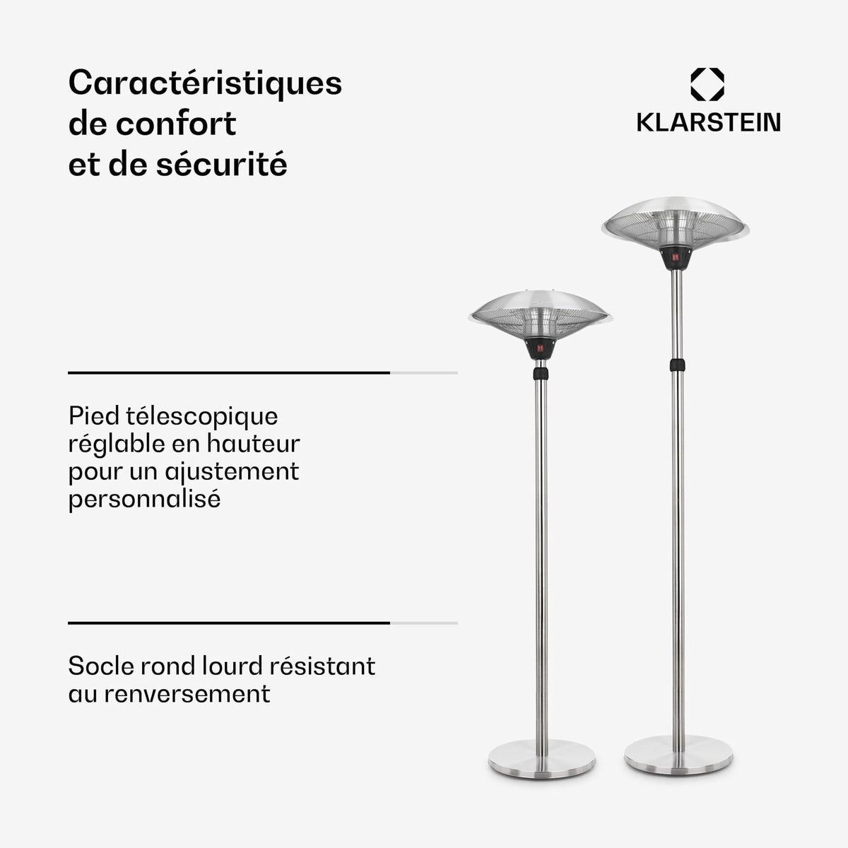 Heat Guard 2100W Chauffage Infrarouge sur Pied Argent