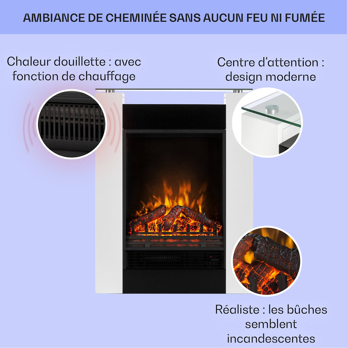 Studio 5 1800W 62cm Cheminée électrique Blanc