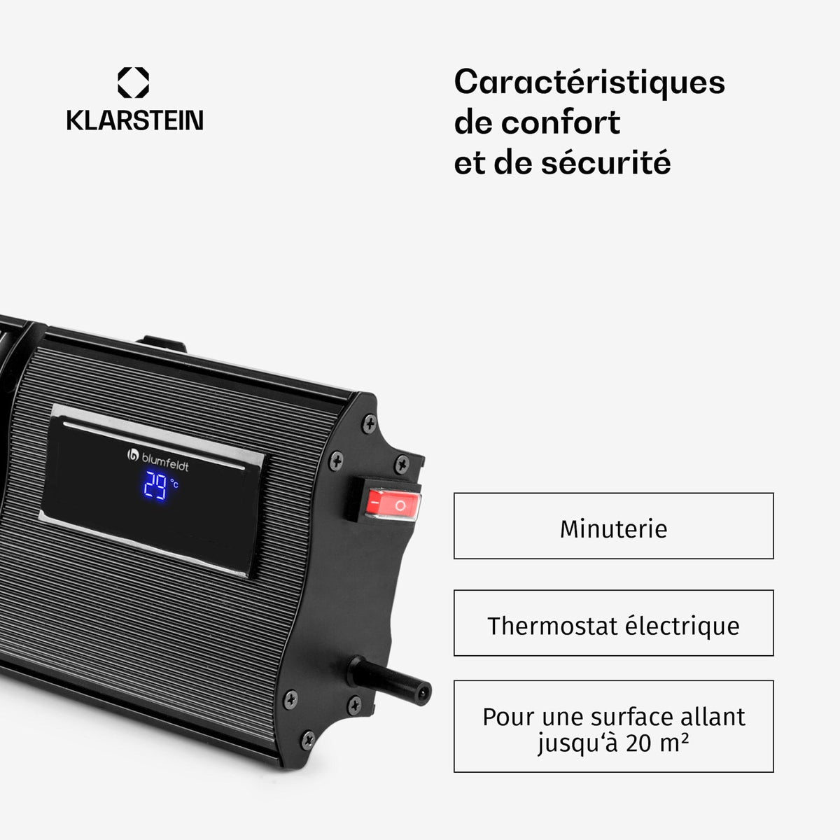 Cosmic Beam 2400W Chauffage Mural Infrarouge Noir