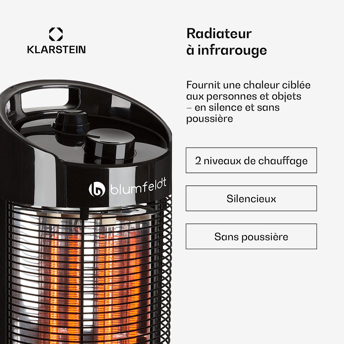 Heat Guru 360 1200W Chauffage Infrarouge sur Pied Noir