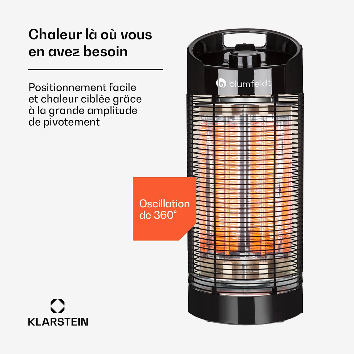 Heat Guru 360 1200W Chauffage Infrarouge sur Pied Noir