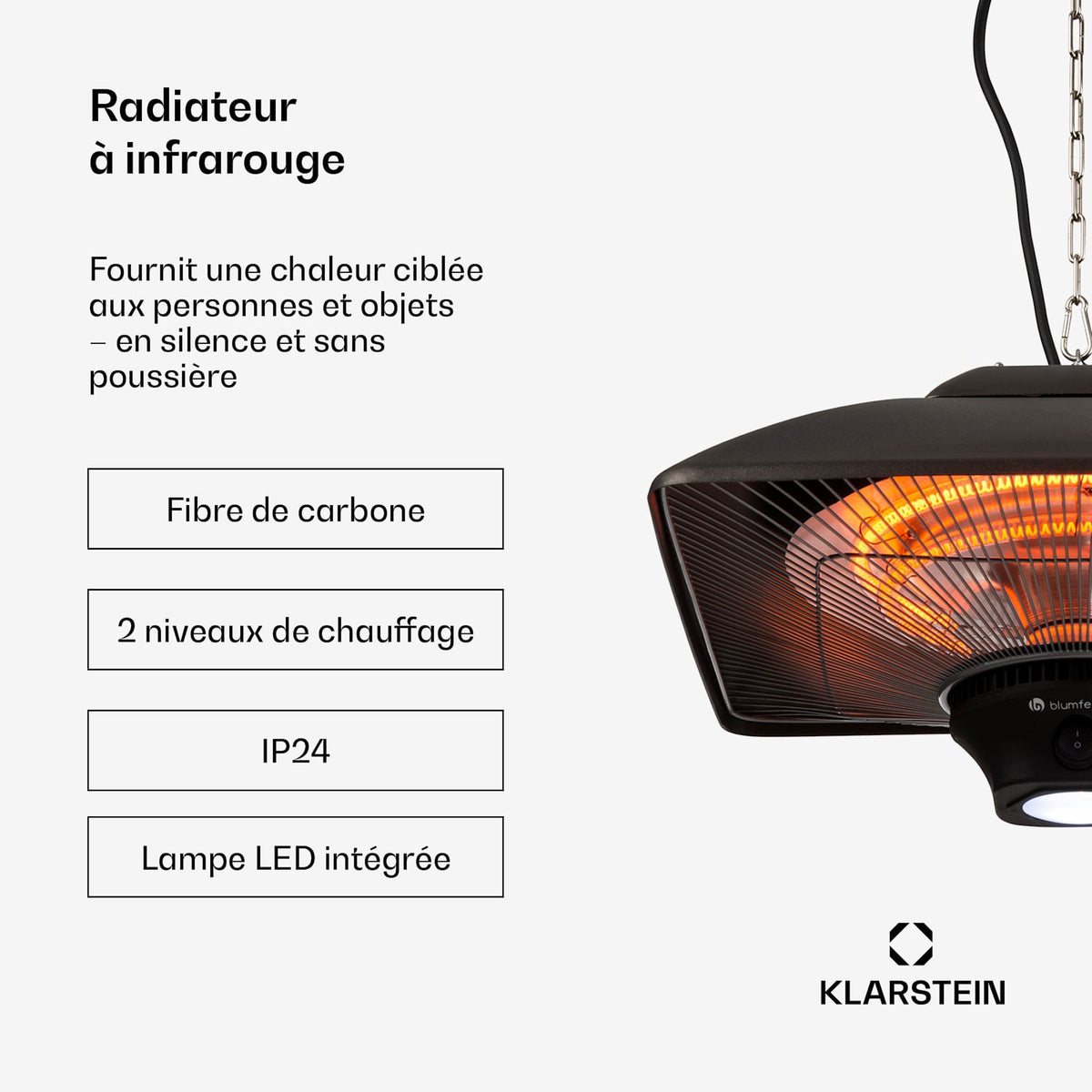 Heat Square 2000W Chauffage Infrarouge de Plafond Noir