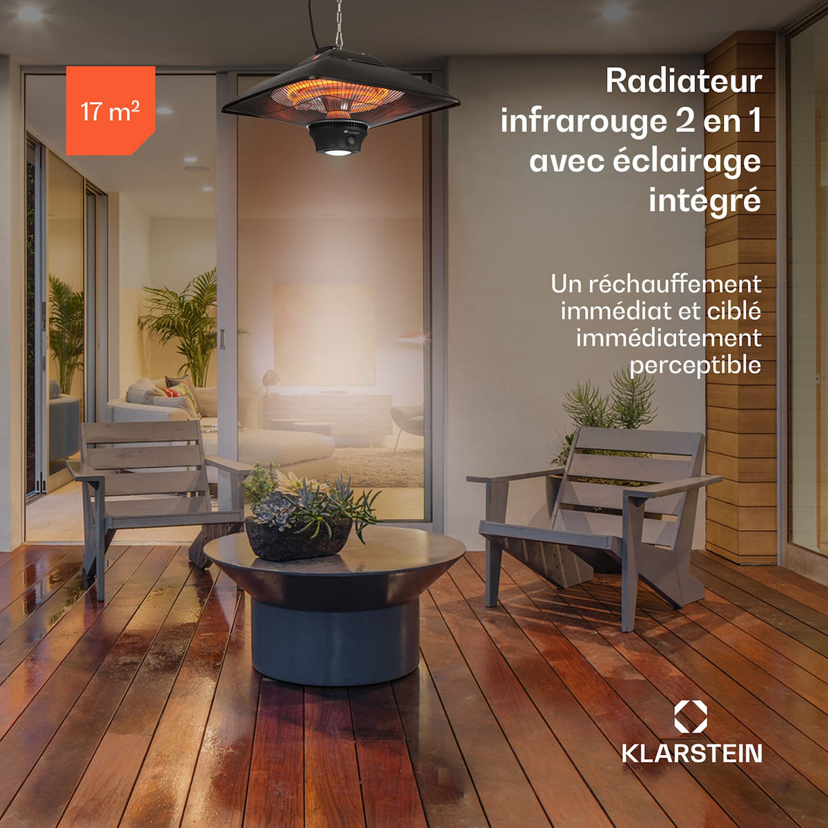Heat Square 2000W Chauffage Infrarouge de Plafond Noir