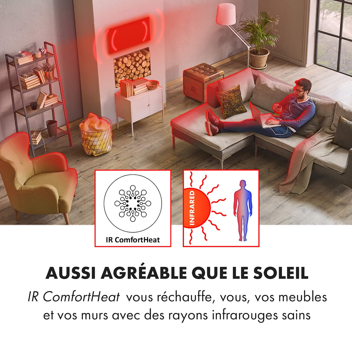 HeatPal 1300W 13–25m² Chauffage Infrarouge sur Pied Noir