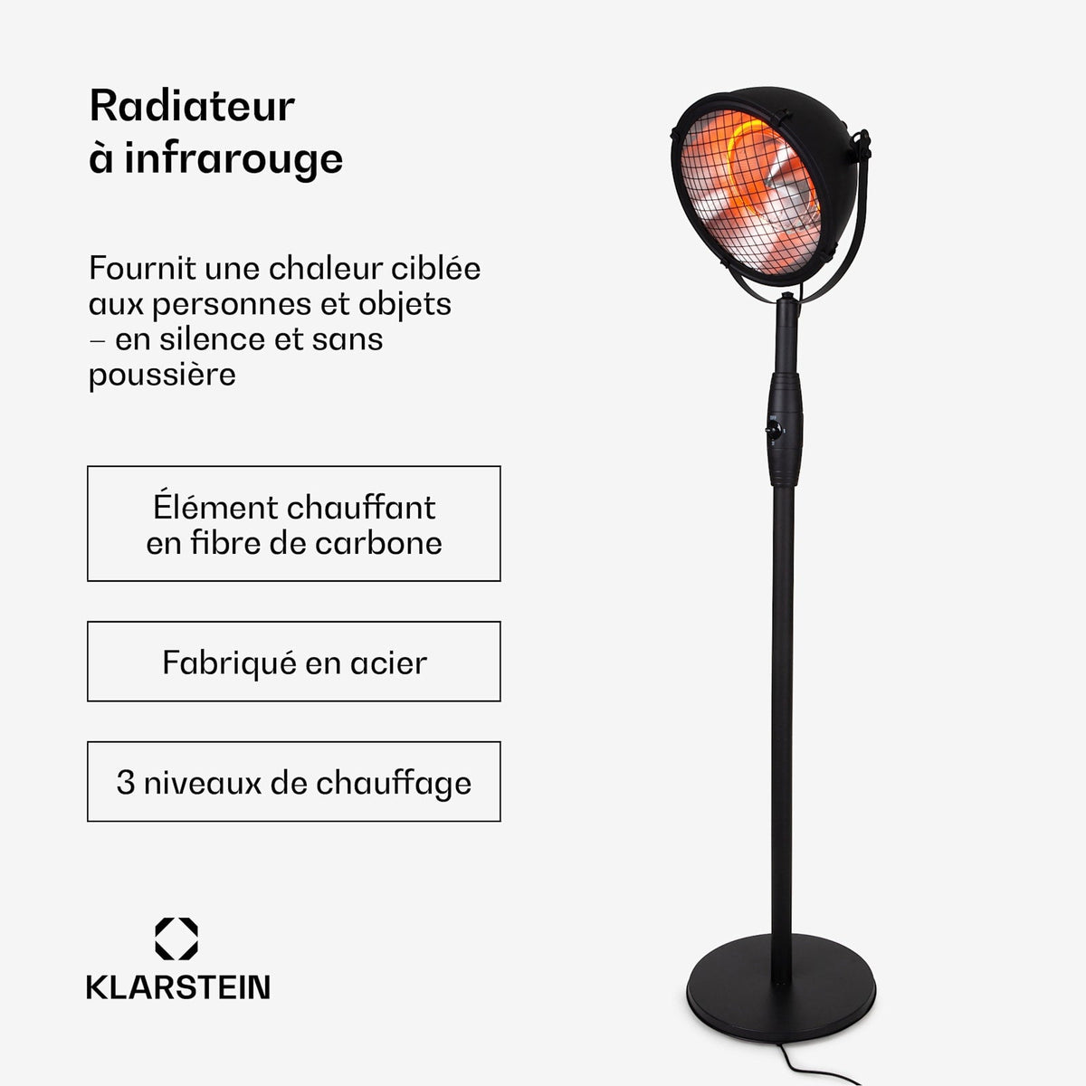 Heatspot 2100W Chauffage Infrarouge sur Pied Noir
