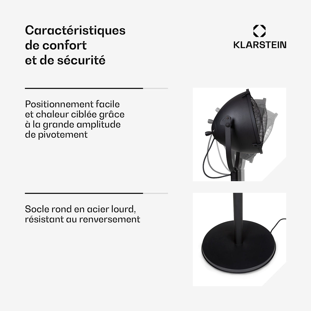 Heatspot 2100W Chauffage Infrarouge sur Pied Noir