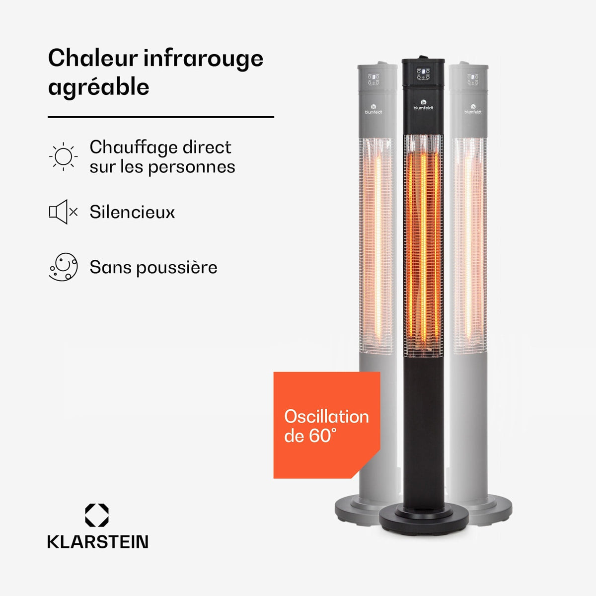 Heat Guru 2000W Chauffage Infrarouge sur Pied Noir