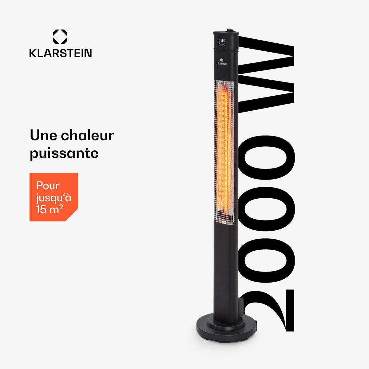 Heat Guru 2000W Chauffage Infrarouge sur Pied Noir