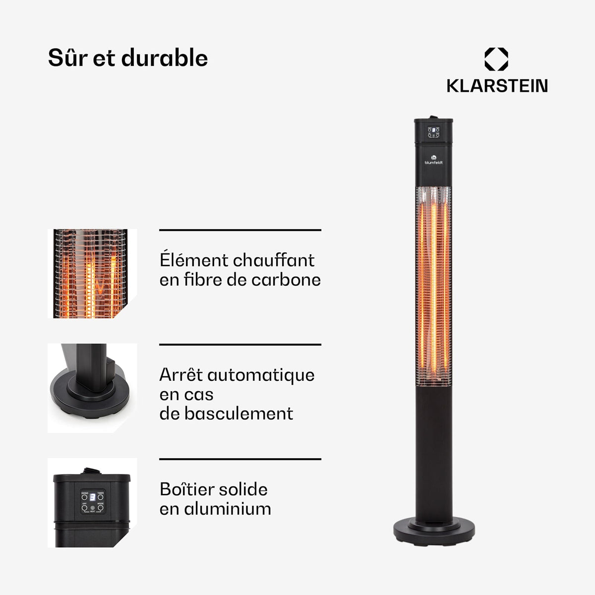 Heat Guru 2000W Chauffage Infrarouge sur Pied Noir