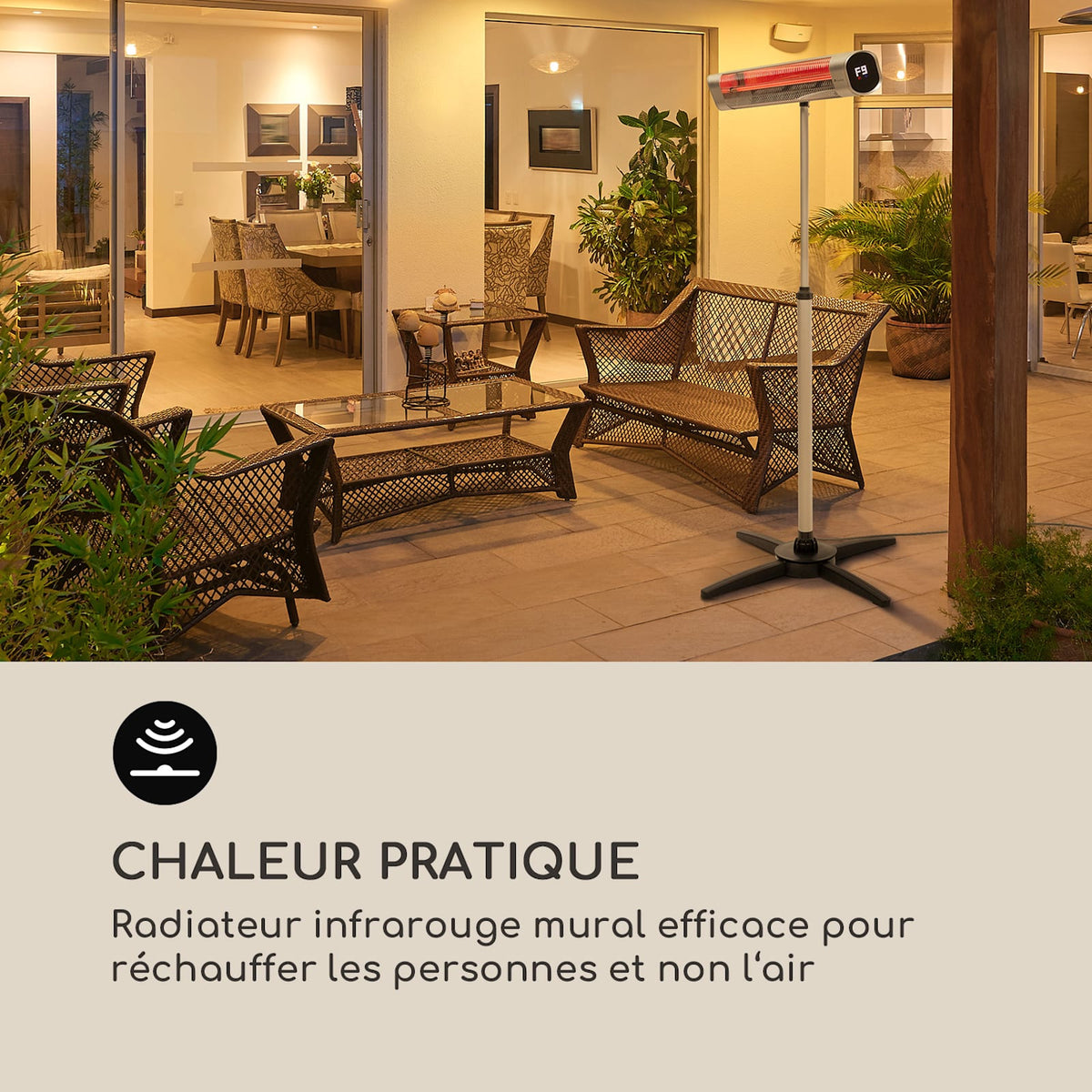 Dark Wave 2000W Chauffage Infrarouge sur Pied Argent