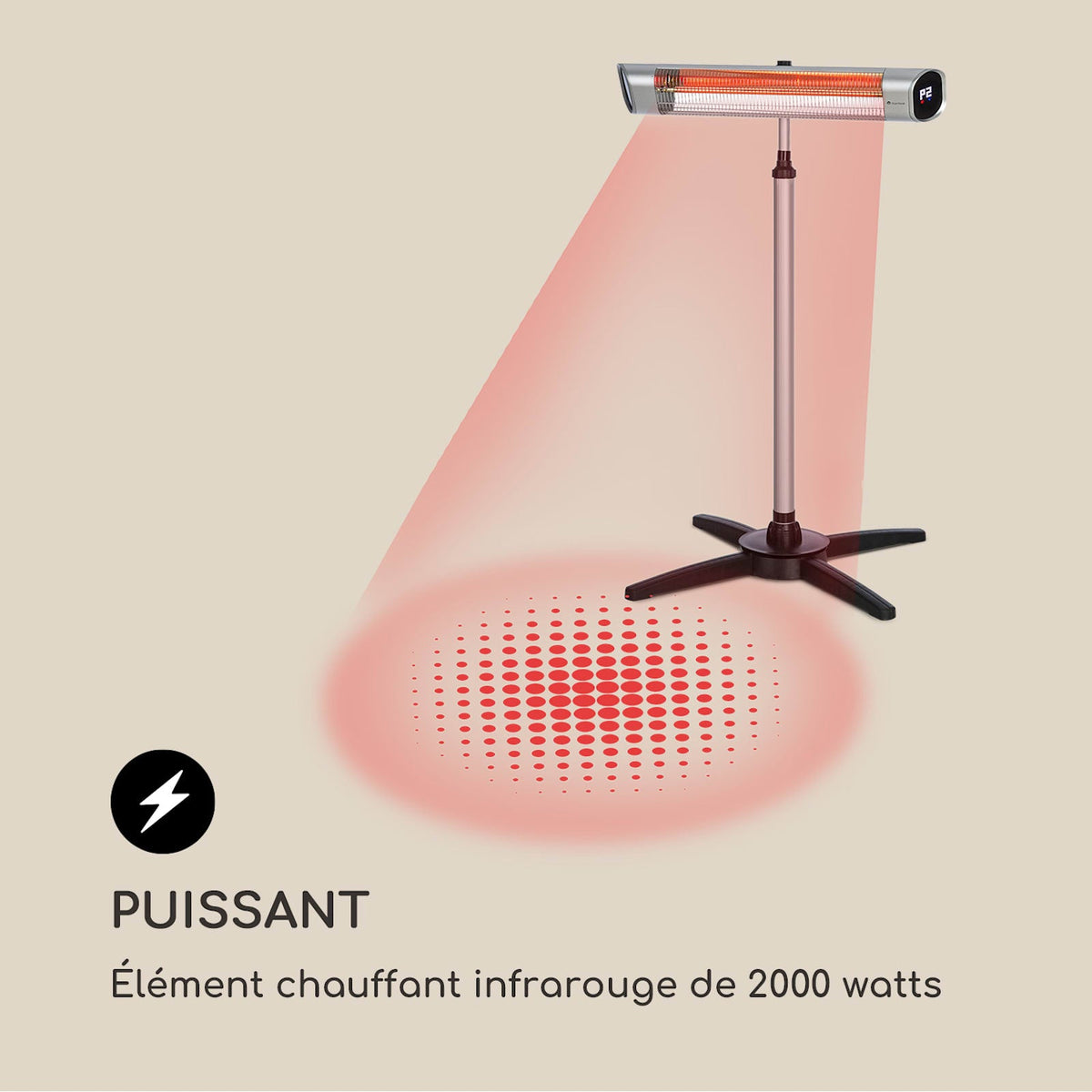 Dark Wave 2000W Chauffage Infrarouge sur Pied Argent