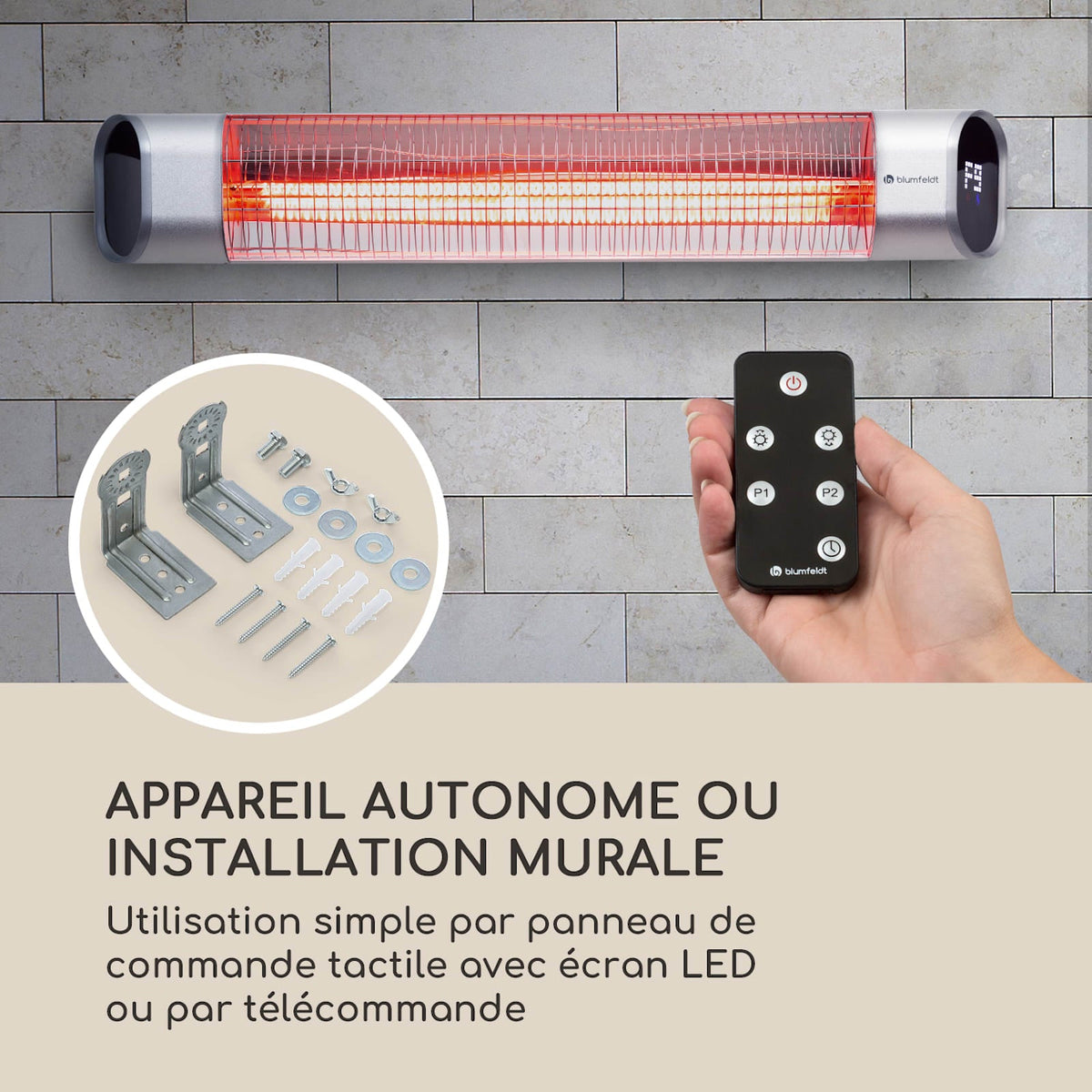 Dark Wave 2000W Chauffage Infrarouge sur Pied Argent