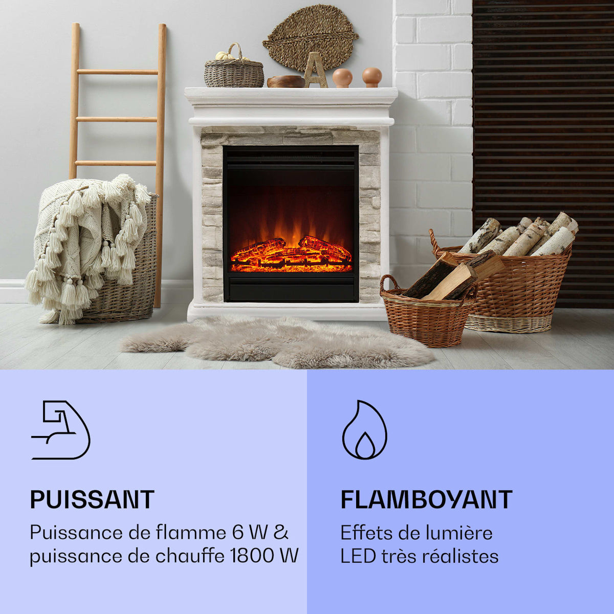 Beerenberg 1800W 60cm Cheminée électrique Blanc