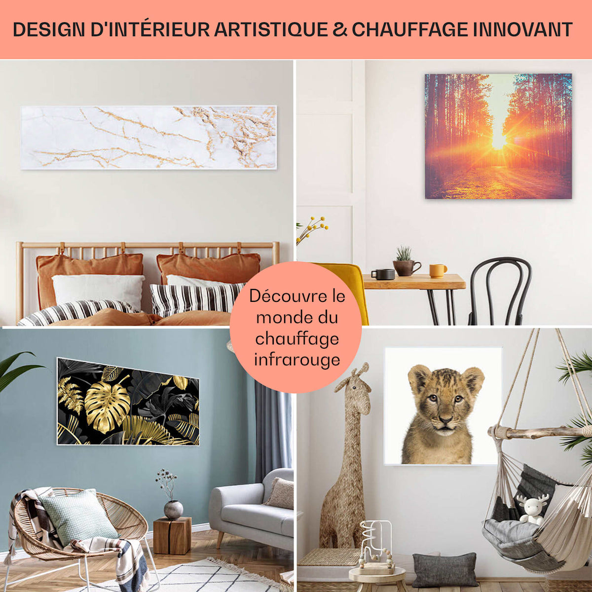 La Palma Smart 1000W 120x60cm Miroir Chauffant Infrarouge Noir