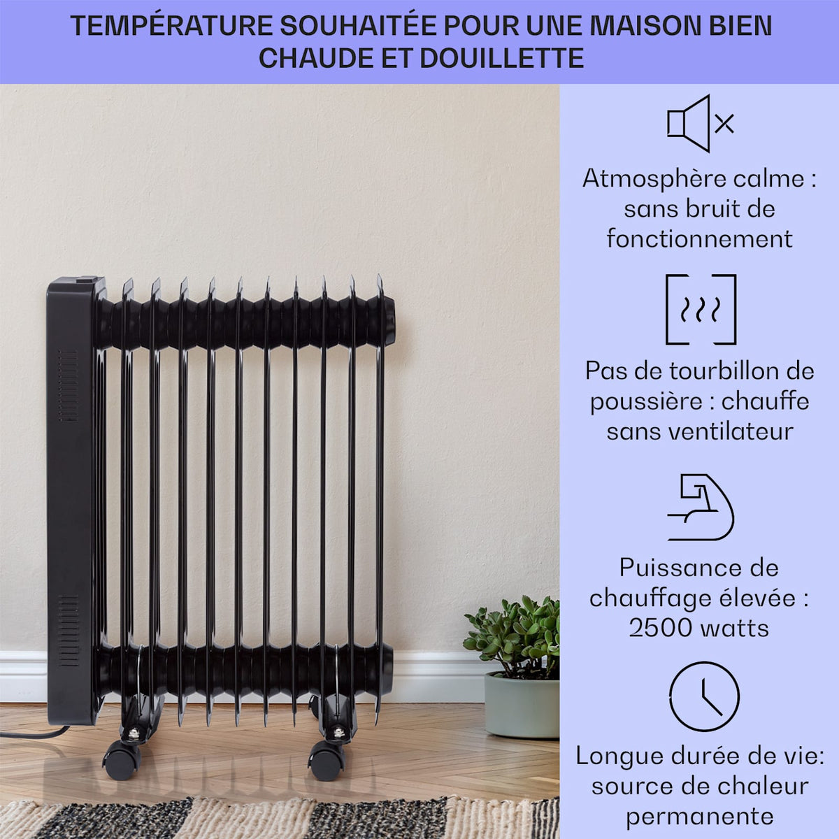 Sanford Smart 2500W Radiateur à Bain d'Huile 11 Éléments Noir