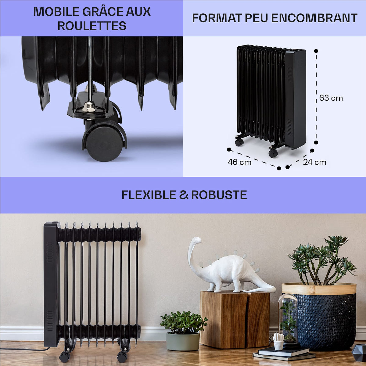 Sanford Smart 2500W Radiateur à Bain d'Huile 11 Éléments Noir