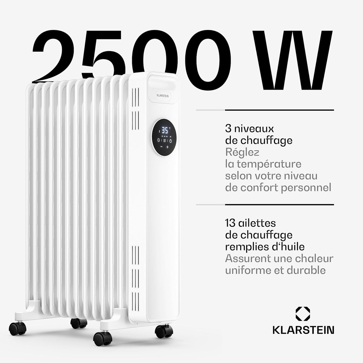 Thermaxx 2500W Radiateur à Bain d'Huile 13 Éléments Blanc