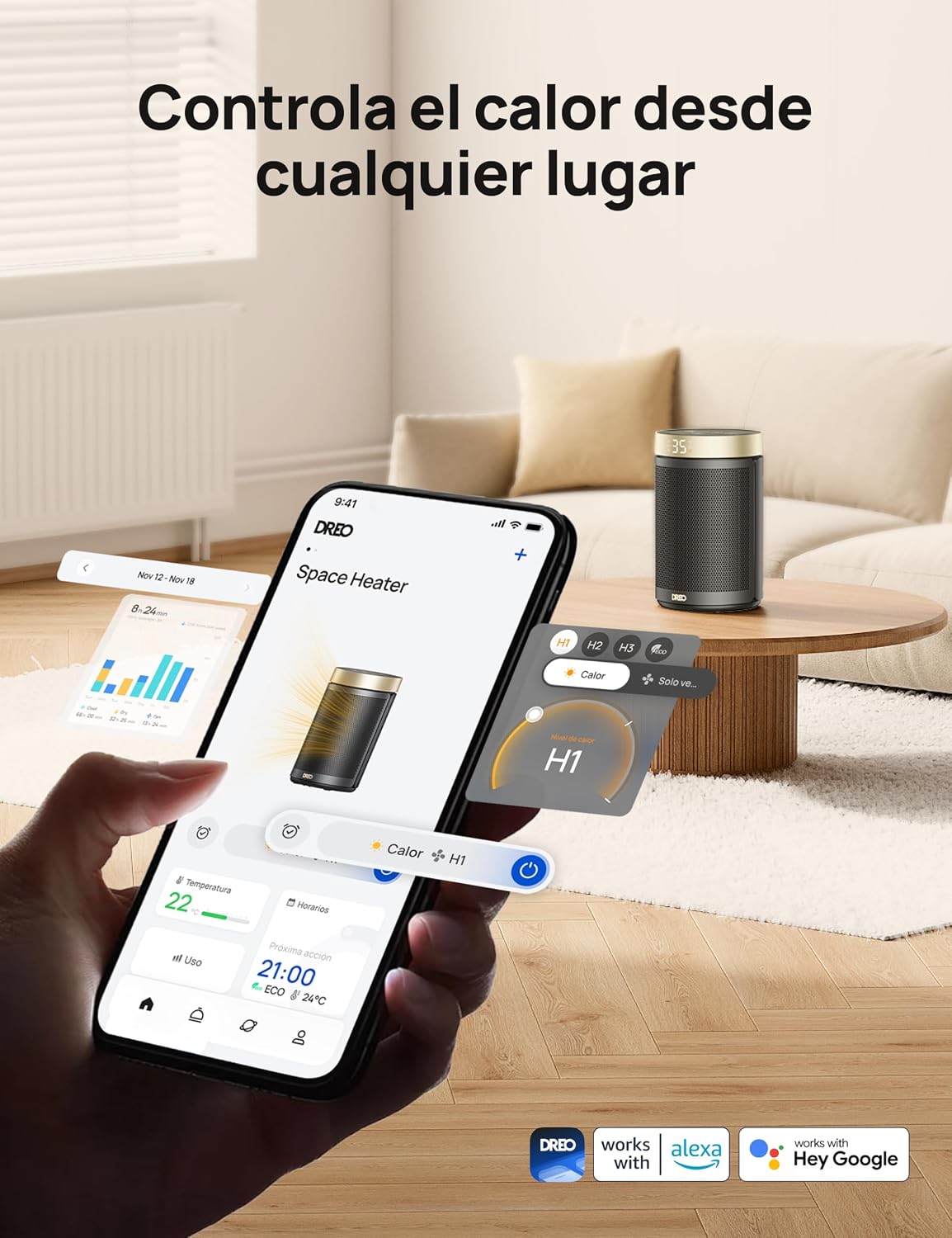 Dreo Atom 316S - Chauffage soufflant céramique connecté 1500 W