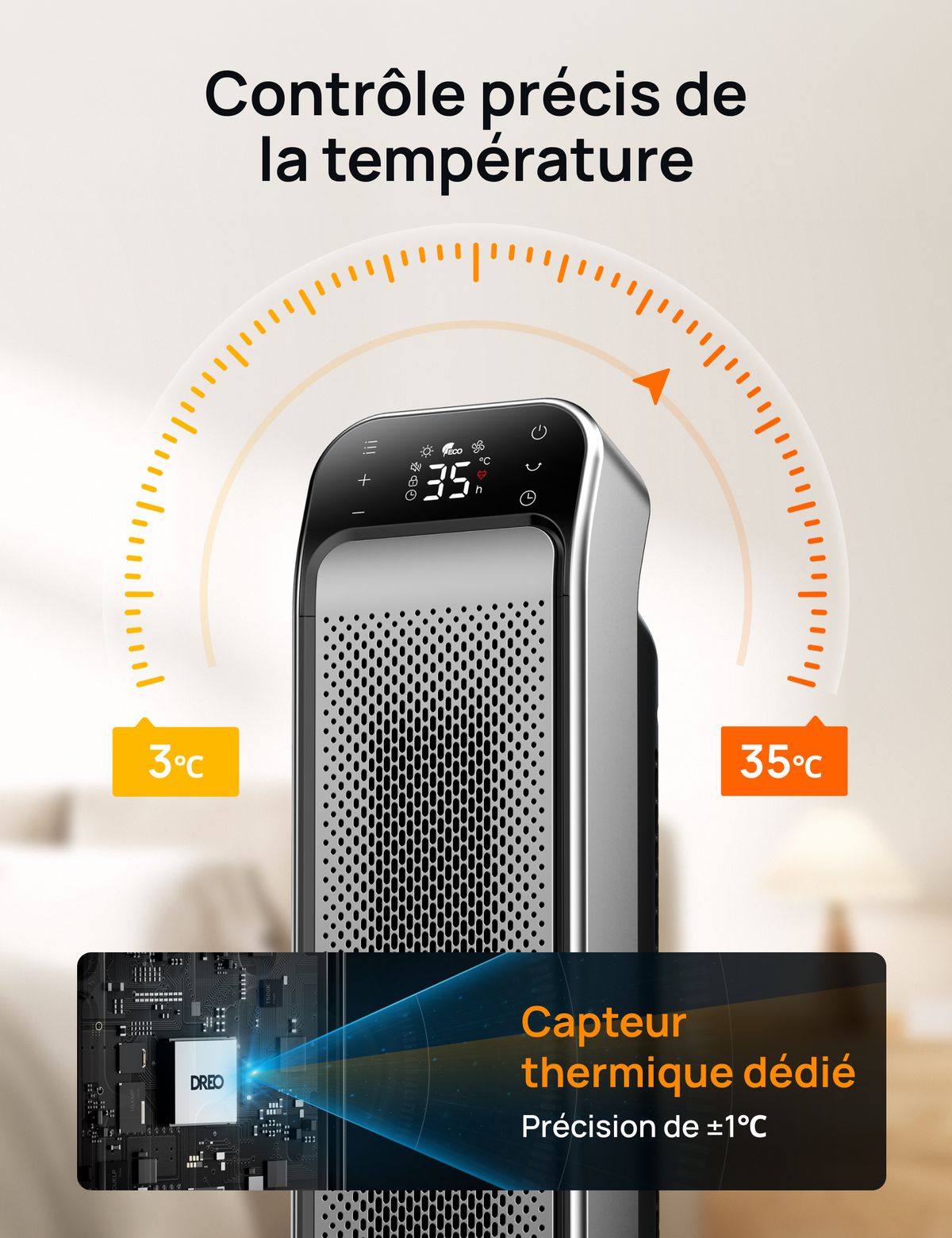 Dreo 713 - Chauffage soufflant céramique oscillant 2000 W